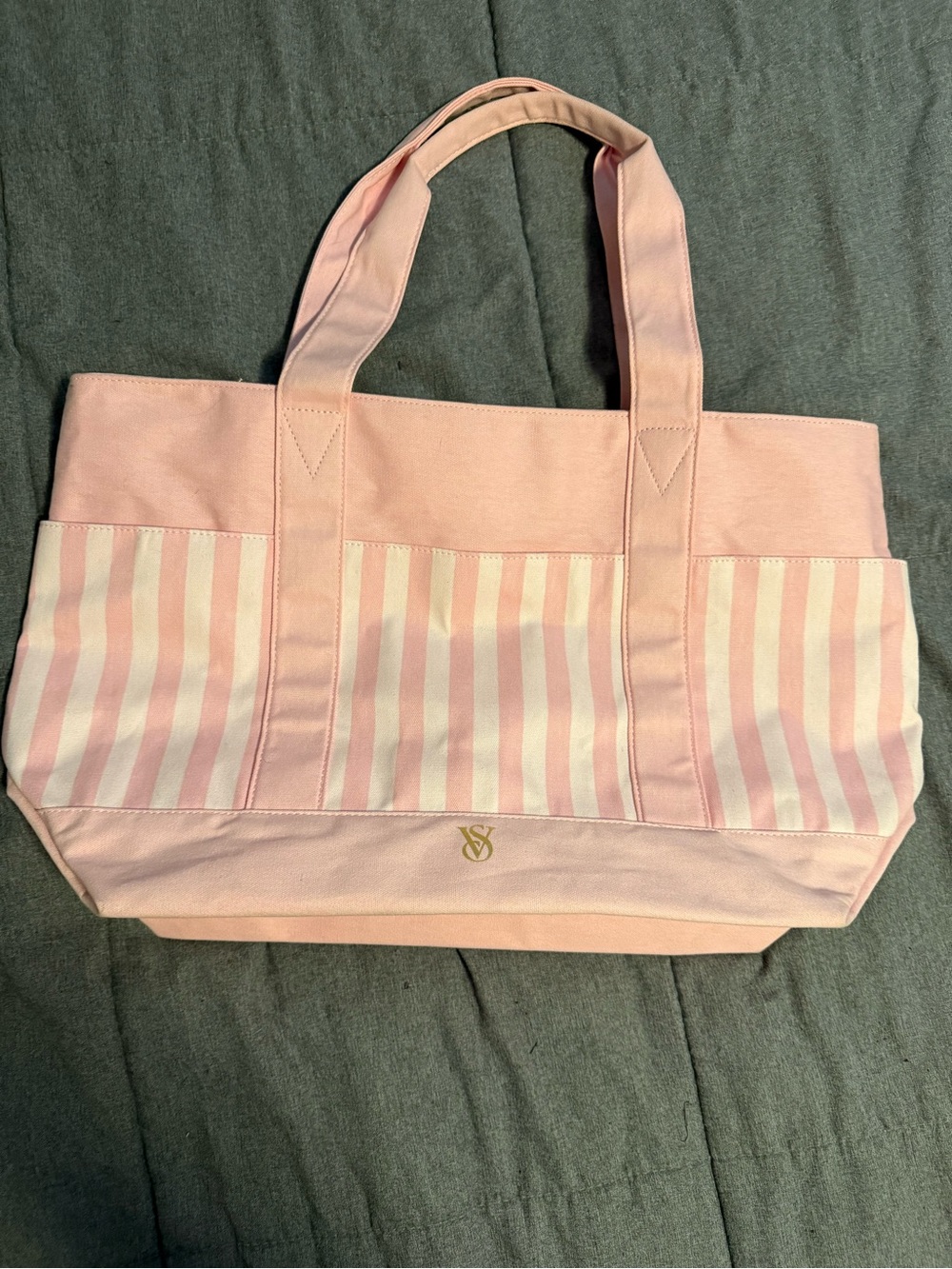 Victoria's Secret Pink & White Striped Canvas Tote